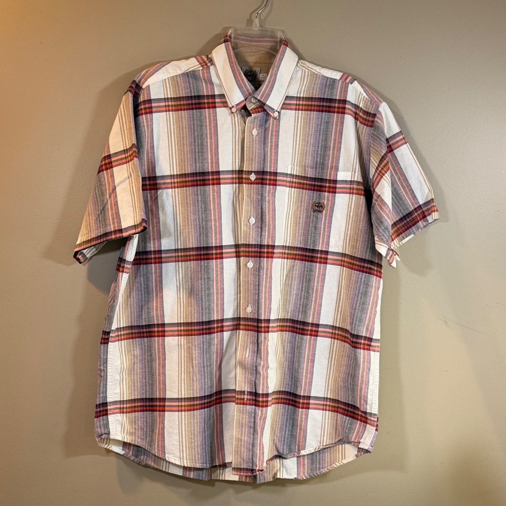 Cinch Button Down Mens M Purple Tan Plaid Short Sleeve‎ Western Casual Cowboy